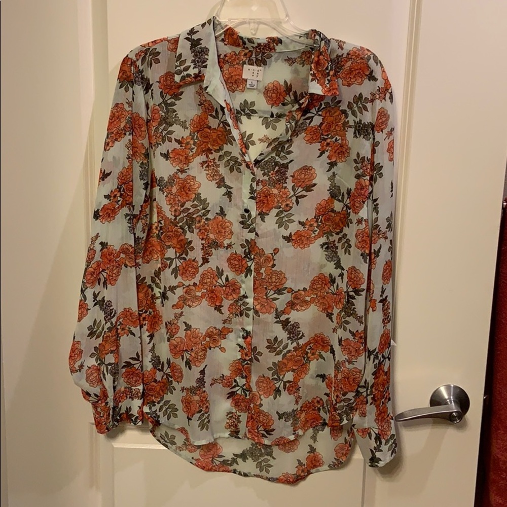 Floral sheer button up.